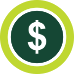 image of a dollar sign encircled by university green colors